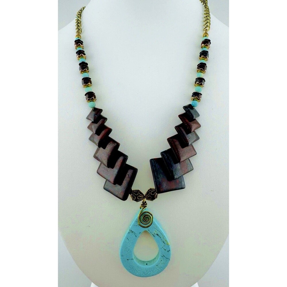 Vintage Artisan Statement Necklace Natural Stone Dragon Blood Jasper Unique Look